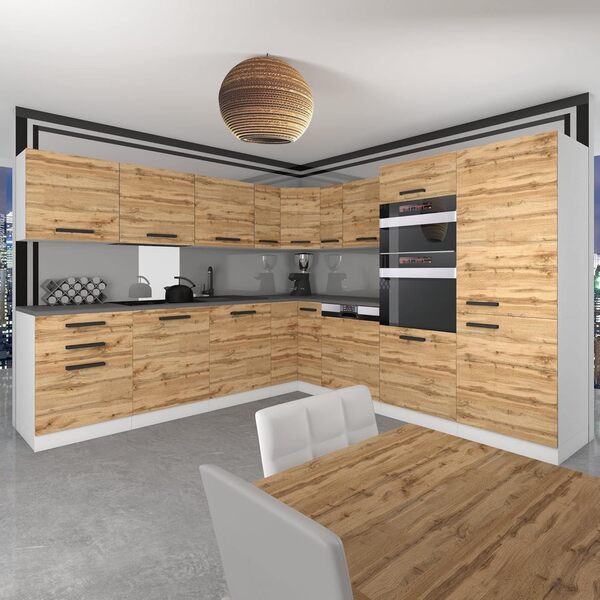 Belini Cuisine Equipee Complete Jane Muebles de Cuisine Complets. L-Forme Cuisine. Cuisine Complete avec Plan de Travail, chêne wotan