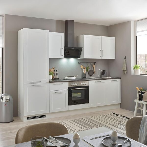 Stella Trading MARSEILLE Coin cuisine moderne sans électroménager en blanc, marron métallisé - Cuisine intégrée spacieuse avec beaucoup d'espace de rangement - 280 x 211 x 60 cm (L/H/P)