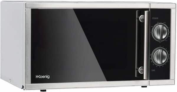 H.Koenig Four Micro-Ondes Grill 2 en 1 23L VIO7 1000W, Plateau Tournant 27cm, Multifonction 9 Programmes, Décongélation, Cuisson Combinée, Rapide, Minuterie 30min, Effet Miroir, Inox Argenté