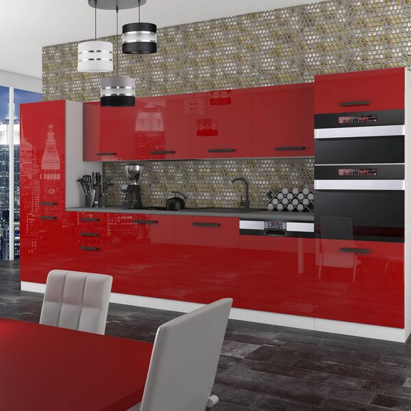 Belini Cuisine Equipee Complete Naomi Muebles de Cuisine Complets - 360 cm. Cuisine Complete avec Plan de Travail, Rouge très Brillant
