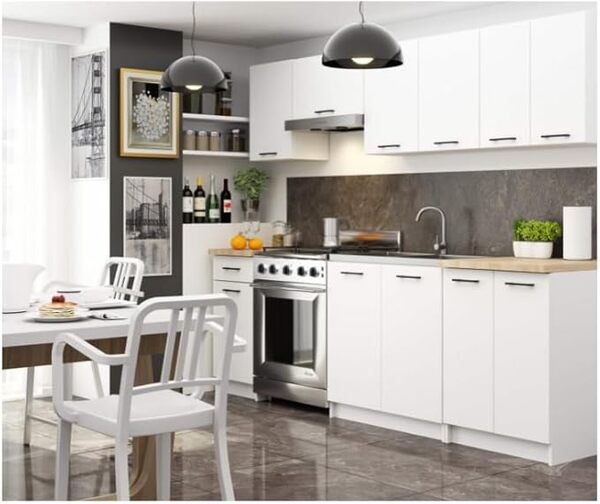 BDW - Cuisine Complète - Ensemble de Meubles de Cuisine sans Appareils électroménagers - Mini-Cuisine 240 cm de Large - 240x203x46 cm - Meubles de Cuisine Blanc