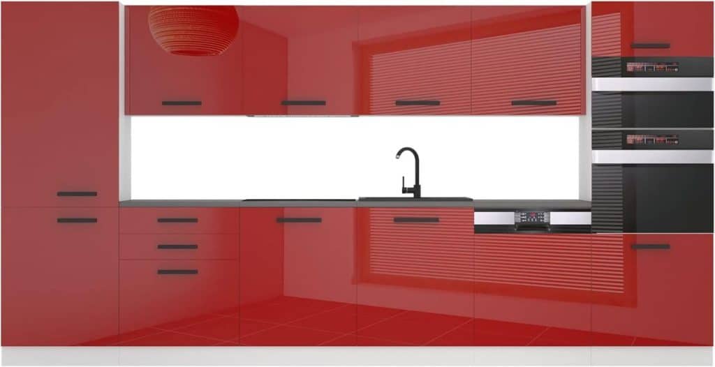 Test de la cuisine complète Belini Naomi 360 cm : élégance rouge brillant