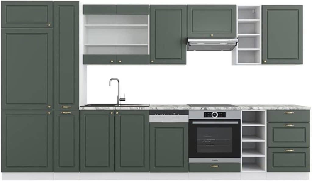 Test de la cuisine Vicco Fame-Line 355 cm : design alliant vert-or et blanc