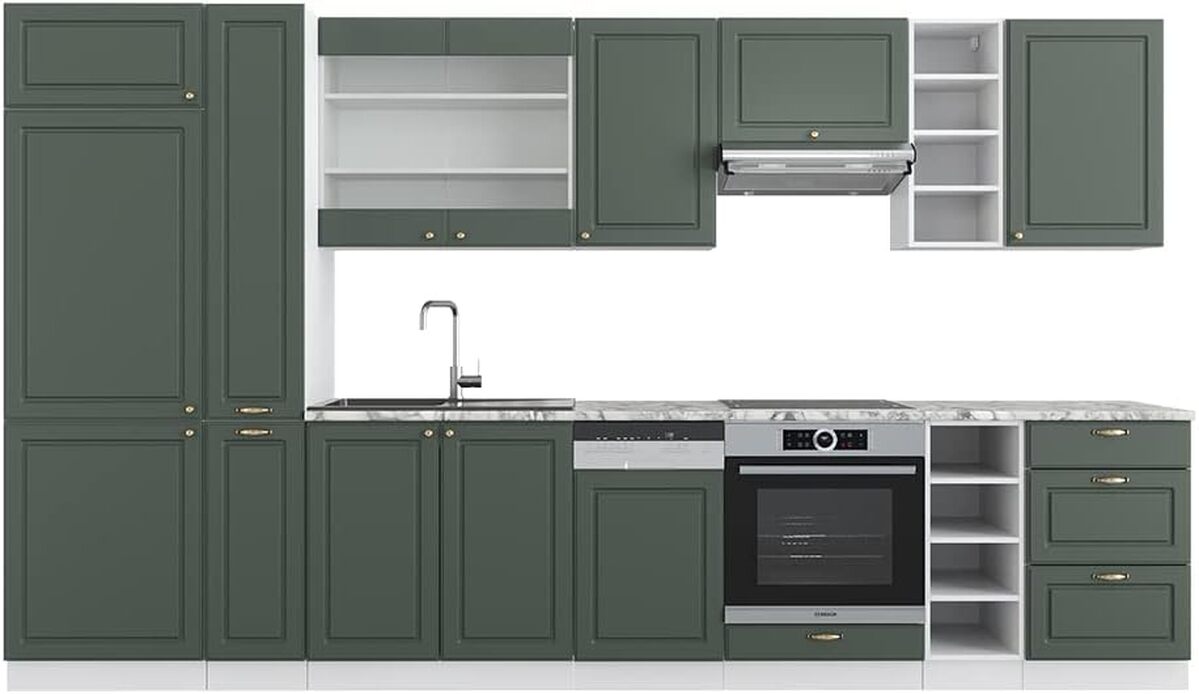 Test de la cuisine Vicco Fame-Line 355 cm : design alliant vert-or et blanc