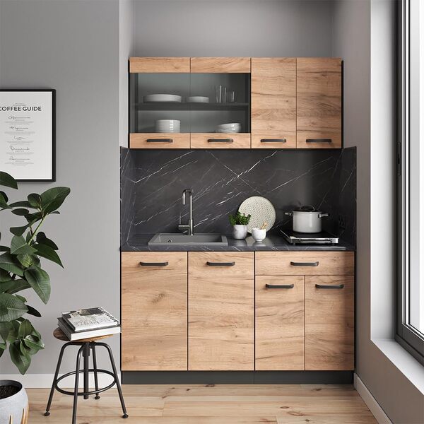 Vicco Cuisine R-Line, Chêne doré/Anthracite, 140 cm sans Plan de Travail