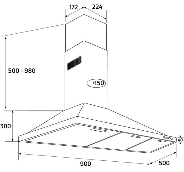 Orbegozo DS 48190 B IN - Hotte aspirante décorative 90 cm, acier inoxydable, extraction : 630 m³/h, cheminée ajustable, 3 niveaux de puissance, 190 W [Classe énergétique B]