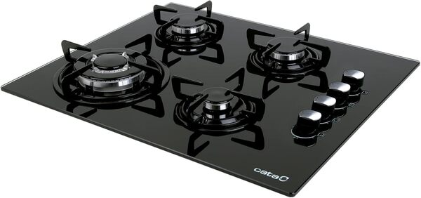 CATA CI 631 BK A/A Plaque à Gaz Butane 4 Feux. 1 Triple Couronne. Pour Cuisinière à Gaz Naturel. Largeur 59 cm Puissance totale de 8 Kw Tiges et brûleurs émaillés. [Classe énergétique A+]