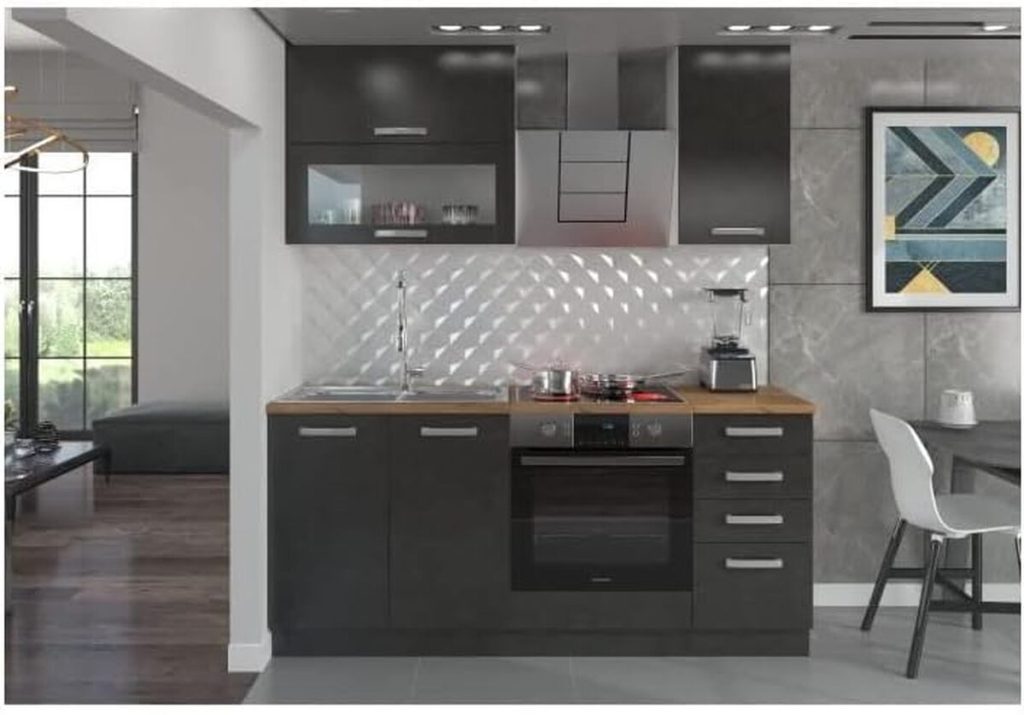 Test : cuisine complète LASSEN L 180 cm en gris Matera avec meuble four