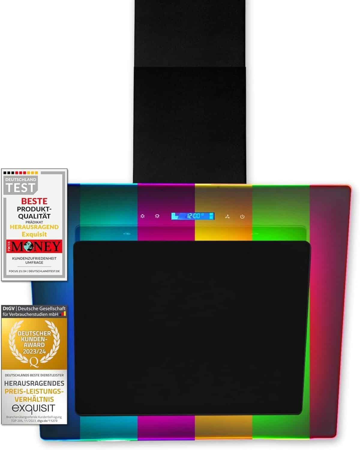 Test de la hotte Exquisit KFD 607-2L : éclairage LED en 7 couleurs