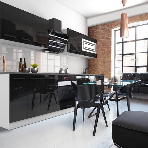 BELINI | Cuisine Equipee Complete - 300 cm| Lucy Muebles de Cuisine Complète | Cuisine Complete sans Plan de Travail | Rangement Cuisine | Buffet Cuisine | Noir Très Brillant