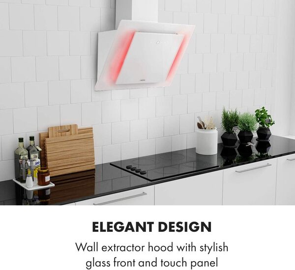 KLARSTEIN Eleonora - hotte aspirante, CEE A++, capacité: 426 m³/h, commande tactile, éclairage LED RVB, 60 dB, évacuation ou recirculation d'air, filtre à graisse, 60cm - blanc [Classe énergétique A]