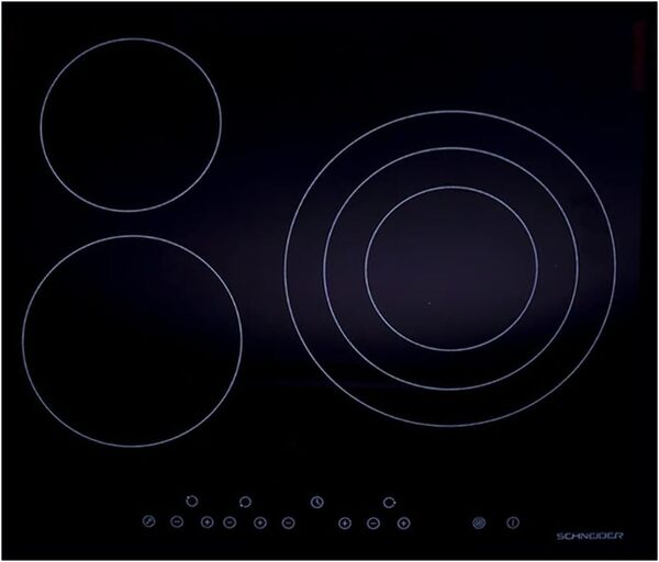SCHNEIDER Plaque vitrocéramique, 3 zones de cuisson, 60 cm, 5700 W, contrôle tactile, minuteur, noir SCCH603TSE1