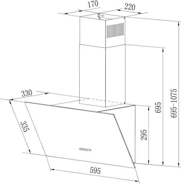 CIARRA CBCB6750 Hotte Aspirante Inclineé 60cm 350 m³/h - Hotte de Cuisine Classe A - Hotte de Cusine Silencieuse - Recyclage ou Evacuation - Hotte Noire Décorative [Classe énergétique A]