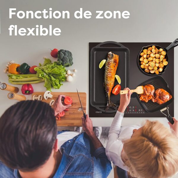 CIARRA CBBIH4BF 7200W Plaque à Induction Encastrable 4 Zones - 1 Zone Flexible - Fontion Boost- Commande Tactile - en Verre Ceramique -9 Niveaux de Puissance- Verrouillage d'enfant - Noir