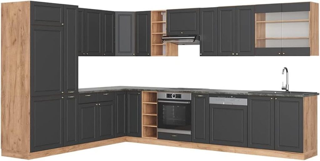 Test de la cuisine en angle Vicco Fame-Line anthracite/chêne doré