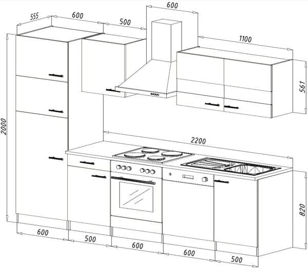 Respekta Cuisine complète, 280 cm, chêne, avec réfrigérateur, congélateur, plaque en vitrocéramique et lave-vaisselle