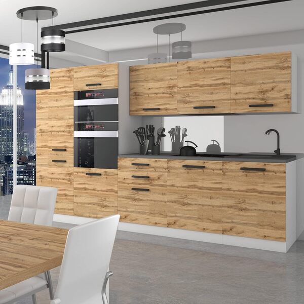 Belini Cuisine Equipee Complete Grace Muebles de Cuisine Complets - 300 cm. Cuisine Complete sans Plan de Travail, chêne wotan
