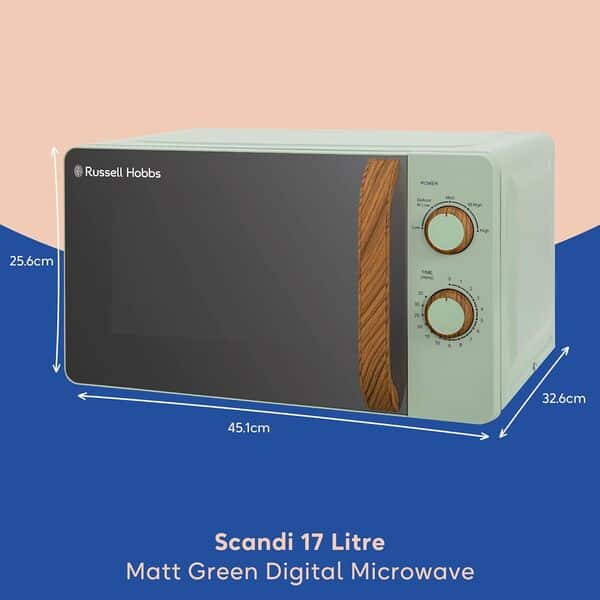 Russell Hobbs Micro-ondes RHMM713MG-N manuel avec poignée et bouton effet bois - Vert mat - 17 L