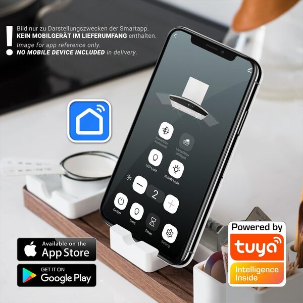 SINUS-INSEL-HC Hotte aspirante, 90 cm, en acier inoxydable, verre noir, Wi-Fi, avec fonction de suivi automatique, commande SensorTouch, pour îlot [Classe énergétique A+]