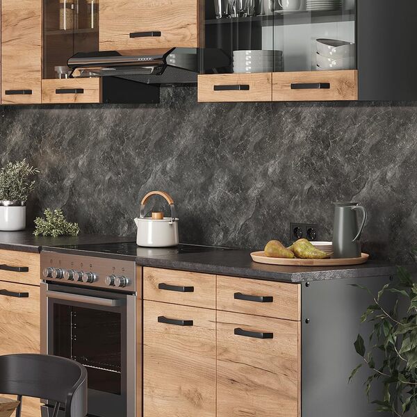 Vicco Cuisine en Angle Rick, Chêne doré/Anthracite, 167x60cm, PT À Motifs Noirs