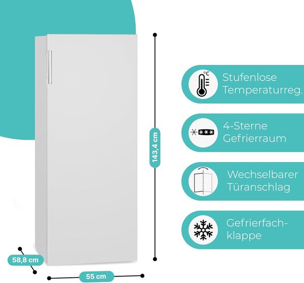 Congélateur 165L blanc Bomann GS7317-1-blanc, Volume net : 165 litres, pose libre, Éclairage intérieur à LED, Température réglable, silencieux, economique Congélateur 4 étoiles [Classe énergétique E]