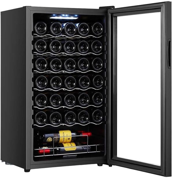 Cecotec Cave à vin 34 bouteilles Bolero grandsommelier 34030 black compressor, 80 L, Refroidissement par compresseur, Température réglable de 5 à 18°C, Commande tactile, Affichage, LED intérieur. [Classe énergétique G]