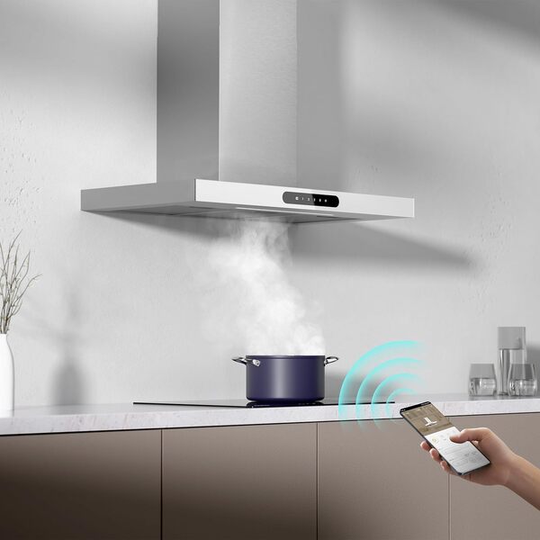 Ciarra Hotte Aspirante Class A+++ 90cm 650m³/h Tactiles et WiFi Connectée 4 Vitesses&Fonction Boost avec Filtre Charbon Recyclage ou Evacuation Blanche CBCW9102 [Classe énergétique A+++]