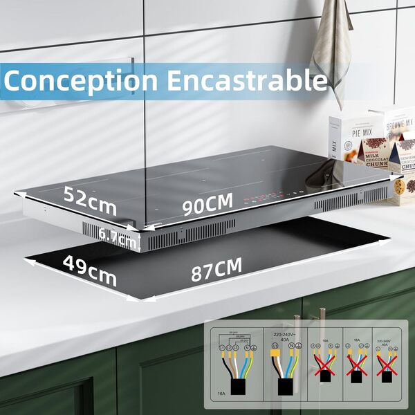Plaque à Induction 5 Foyers Encastrable - WEHIMO Plaque de Cuisson Electrique 8600W - Fonction Booster - 9 Niveaux de Puissance - Minuterie - Verrouillage Enfant - 90cm