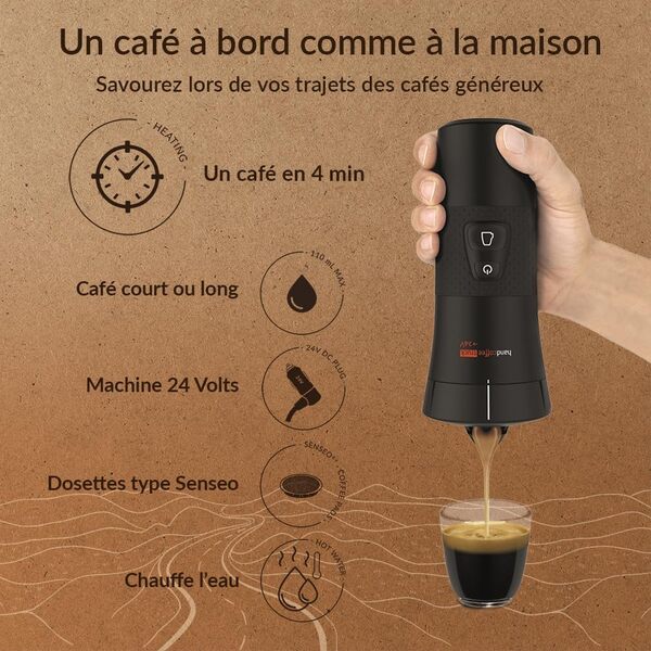 Handpresso - handcoffee truck - cafetière camion 21010| cafetiere camion pour dosette Senseo | cafetière allume-cigare - cafetiere 24v camion| cafetière de voyage | café court et long - 110 ml max