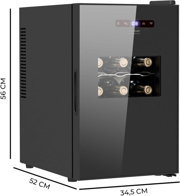 Cecotec Cave à Vin Bolero GrandSommelier 1550 CoolCrystal, Cave pour 15 Bouteilles, Température Réglable de 5-18ºC, Refroidissement Thermoélectrique, Silencieuse 35 dB, Panneau Tactile et LED éco [Classe énergétique E]