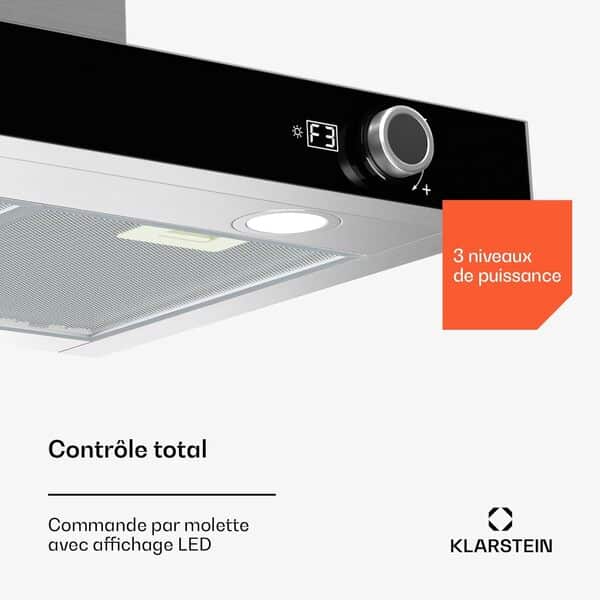 Klarstein AirNova Hotte aspirante - 60 cm Hotte murale, 620 m³/h, CEE A++, LED 6500 K, Silencieuse 49 dB, Acier Inoxydable, Extraction & Recirculation