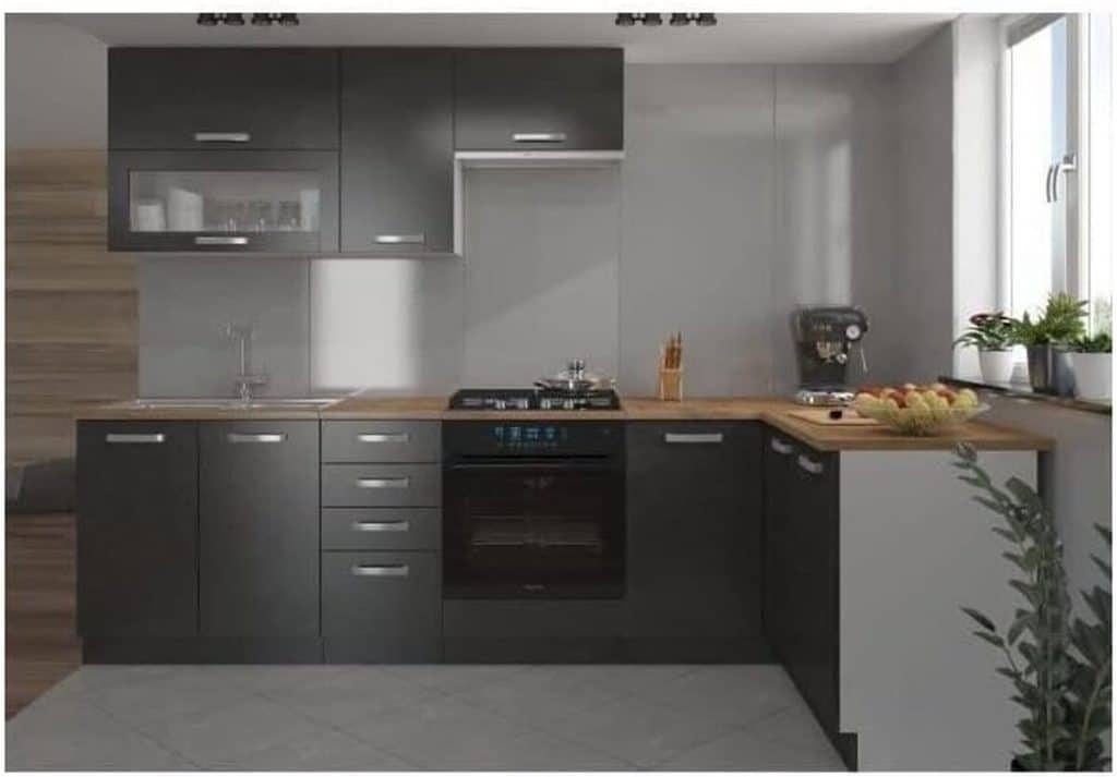 Test : cuisine complète d'angle LASSEN 240x165 cm - Gris Matera