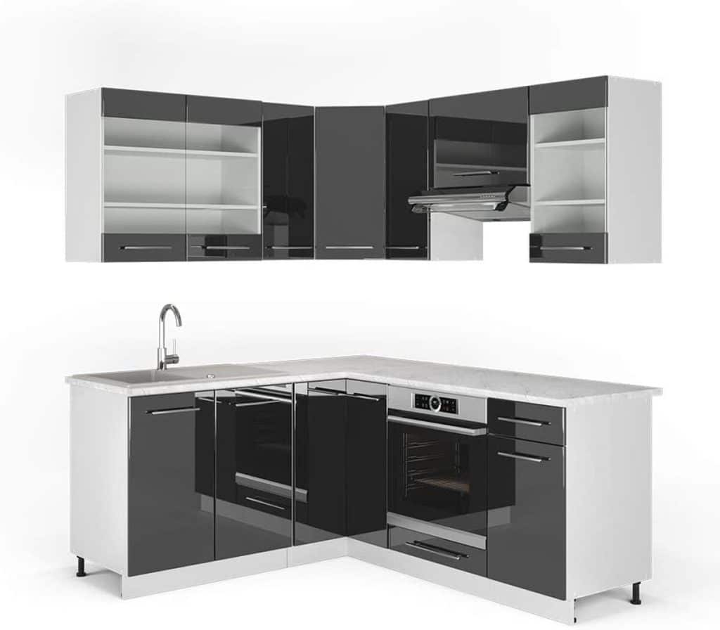 Test de la cuisine en angle Vicco Fame-Line 160 x 190 cm anthracite/blanc