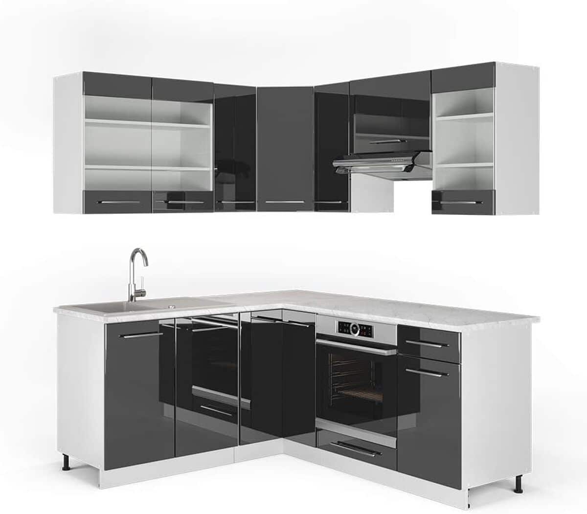 Test de la cuisine en angle Vicco Fame-Line 160 x 190 cm anthracite/blanc