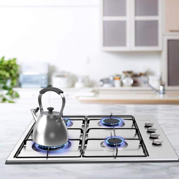 Arebos Table de cuisson à gaz 4 feux | 58 cm Cuisinière à gaz en acier inoxydable avec protection automatique contre les flammes | Gaz naturel ou propane