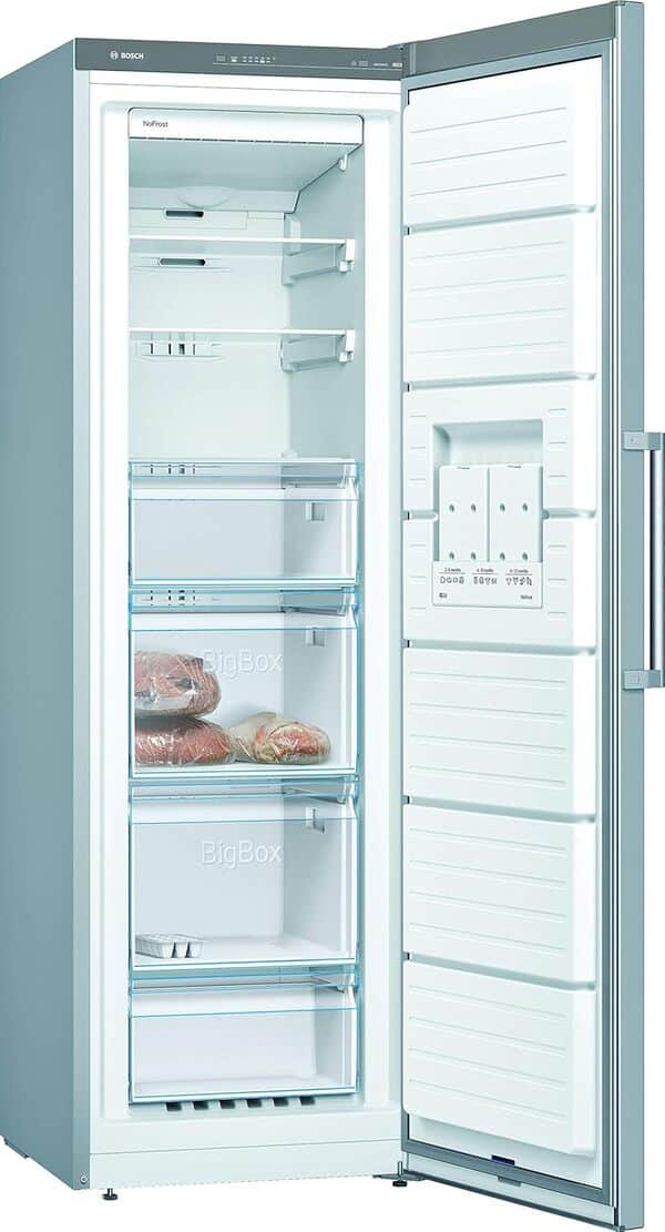 Bosch GSN36VLEP, Congélateur pose-libre, Série 4, 242 L, 4 tiroirs de congélation, 186 x 60 cm, Inox [Classe énergétique E]