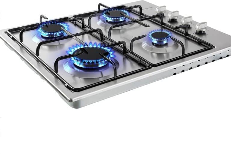 Réchaud De Camping 4 Feux – 2,5 KW Par Brûleur – Fer Robuste – 51 X 51 X 10,5 Cm – Tuyau UE Et Régulateur – Pour Plein Air
