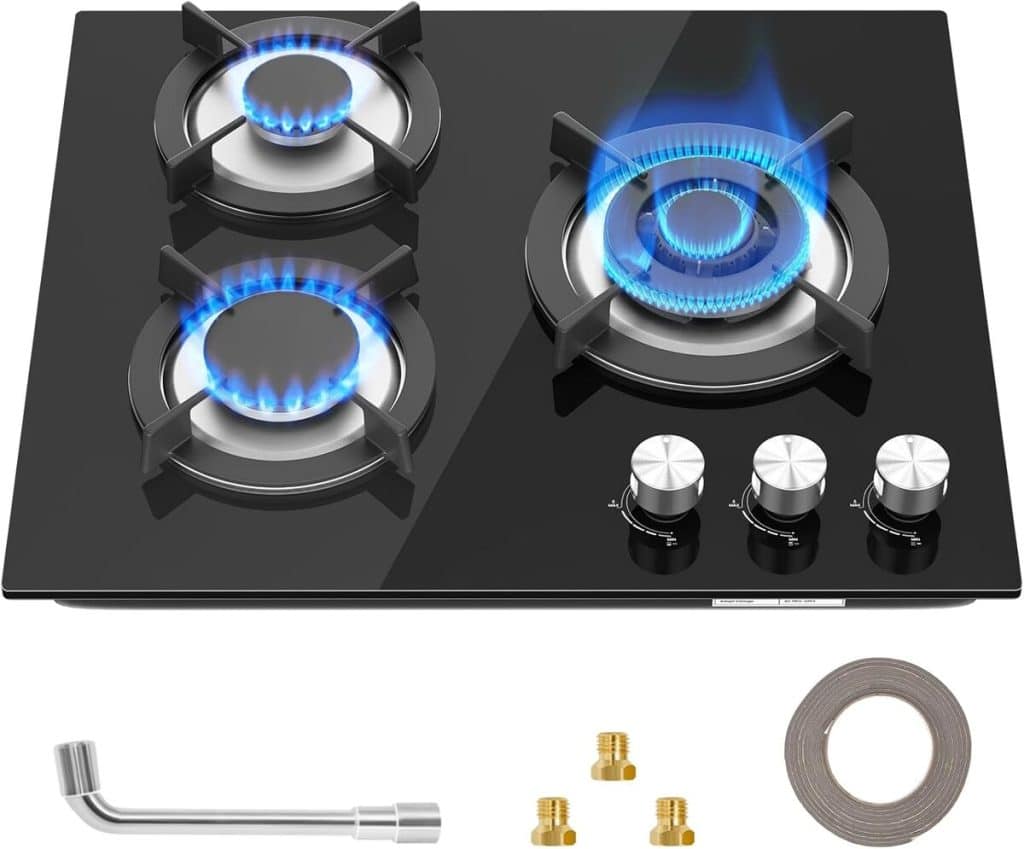 Test plaque de cuisson gaz 3 feux encastrable noir