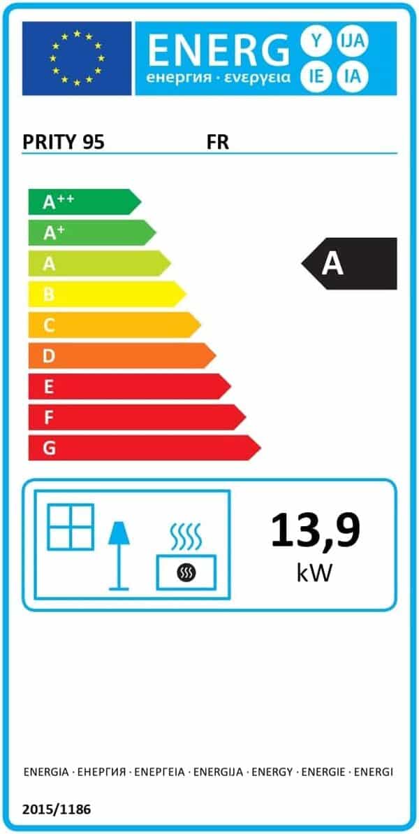 Cuisinière à bois Prity, modèle 1P50R, puissance thermique 14 kW, four, plaque chauffante, pieds [Classe énergétique A]