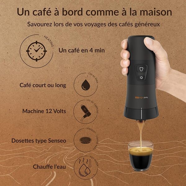 Handpresso – Cafetière 12V Handcoffee Auto 21000 | Machine a cafe voiture - Cafetiere 12v pour dosette Senseo - Cafetiere pour voiture prise 12V | Cafetière portable pour voyage, cafetiere camping-car