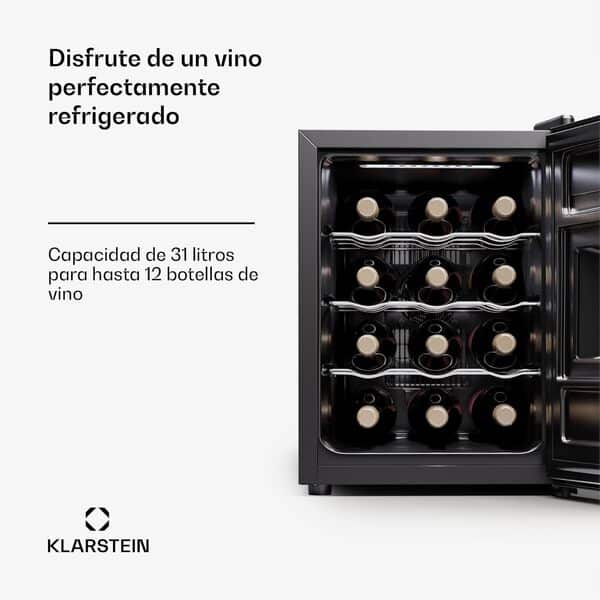 KLARSTEIN cave à vin autonome 1 zone, petit réfrigérateur à boissons, petite cave à vin, petite cave à vin avec porte vitrée, réfrigérateur à boissons intérieur/extérieur, cave à vin, 12 bouteilles [Classe énergétique E]