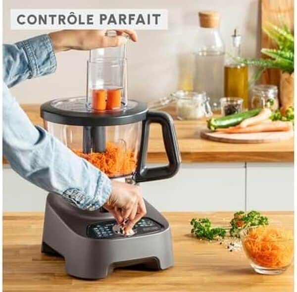 Moulinex Double force Robot Multifonction, 1000 W, Blender polyvalent 2L, 10 accessoires, 31 fonctions, Hachoir, Râpes, Presse-Agrumes, FP825E10