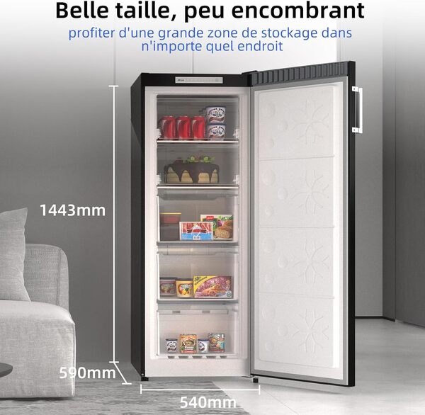 CHiQ congélateur armoire FSD166NE4E 166L noir Acier inoxydable, portes réversibles, 42 db, 12 ans de garantie sur le compresseur [Classe énergétique E]