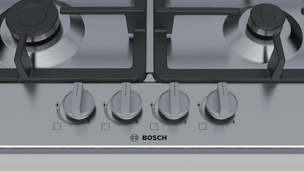 Bosch PGP6B5B90 Plaque à gaz Série 4 - Plaque de cuisson encastrable 4 foyers - 60 cm - Puissance 7500 W - Inox