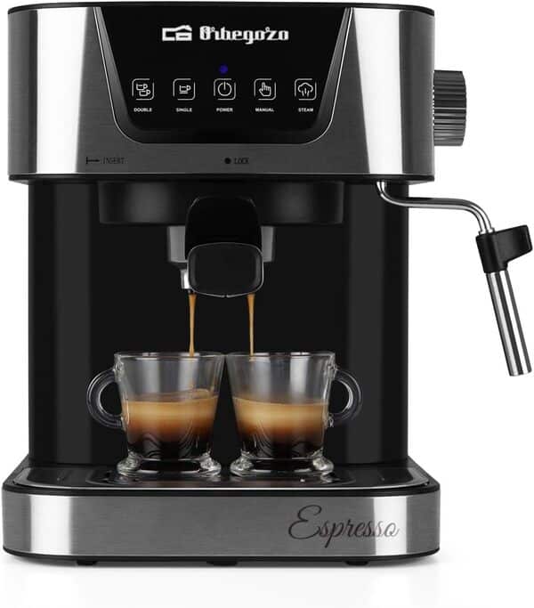 Orbegozo Ex 6000 - Cafetière à expresso et à cappuccino, pression de 20 bar, réservoir de 1,5 l, convient pour les dosettes, 1050 W, noir