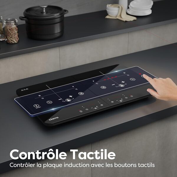 CIARRA CBTIH2 Tables de Cuisson 2 Feux 3500W - Plaque à Induction Portable - 2Foyers - 9 Niveaux de Puissance - Commande Tactile - Minuterie avec Verrouillage Enfants - Noir
