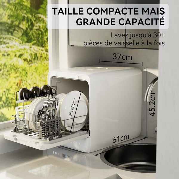 Hermitlux Mini lave-vaisselle de table, 6+1 Programmes de lavage, 5 Couverts et réservoir d'eau de 5L [Classe énergétique D]