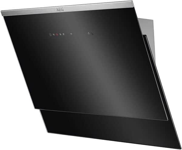 AEG DVE5671HG Hotte aspirante décorative 60 cm, 3 niveaux de portence + intensive, fonction brise, tactile, puissance 700 m3/h, 54 dB(A), lumières LED, connexion plaque, cheminée incluse, inox, classe [Classe énergétique A]