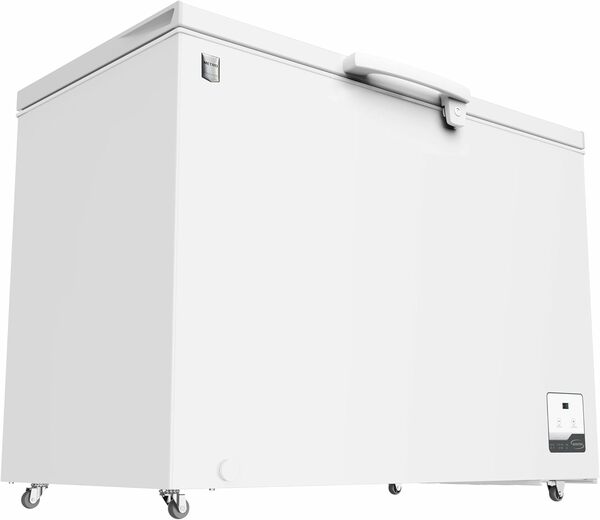 METRO Professional Congélateur bahut GHF2300, acier/aluminium, 112.5x61x83.5 cm, 300L, 95W, 1 panier, éclairage LED, 4 roulettes, avec serrure, blanc