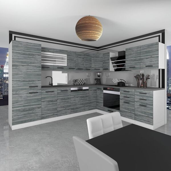 Belini Cuisine Équipée Julie en L-Forme - Meubles Complets avec Plan de Travail, Chêne Glamour